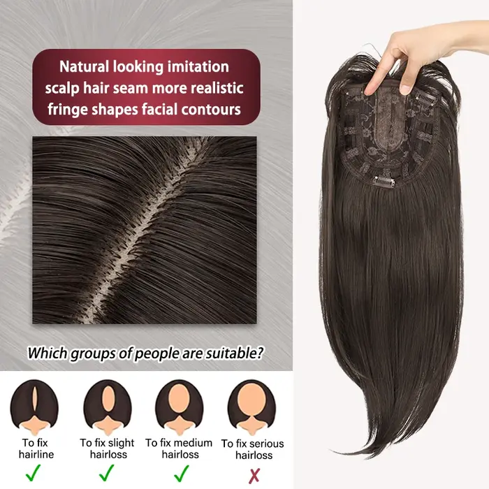 Topper synthétique pour cheveux raides 50 cm | Haut de la couverture de la tête
