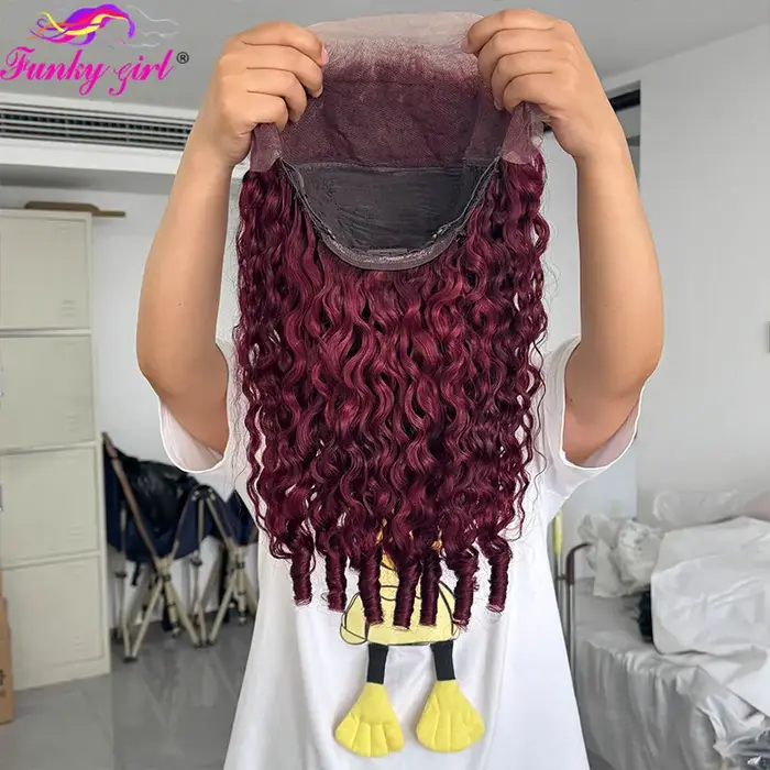 99J birman bouclés perruques de cheveux humains 13x4 dentelle avant perruque pour les femmes bordeaux brésilien Pixie