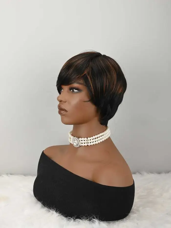 Perruque courte de style pixie pour femmes, perruque pixie sans colle, entièrement fabriquée à la machine, facile à porter, prête à l'emploi, perruques synthétiques