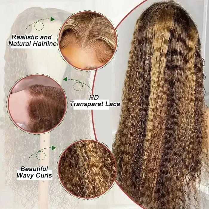 Miel Blonde 360 dentelle avant perruque cheveux humains 250 densité vague profonde mettre en évidenc