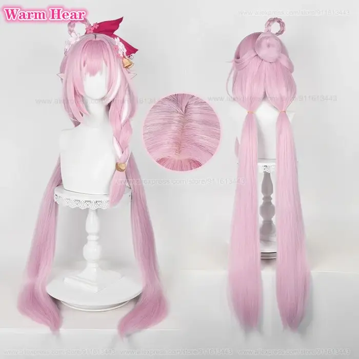 4 Styles Elysia jeu de cheveux synthétiques 80 cm/120 cm de Long rose Cosplay perruques avec oreilles
