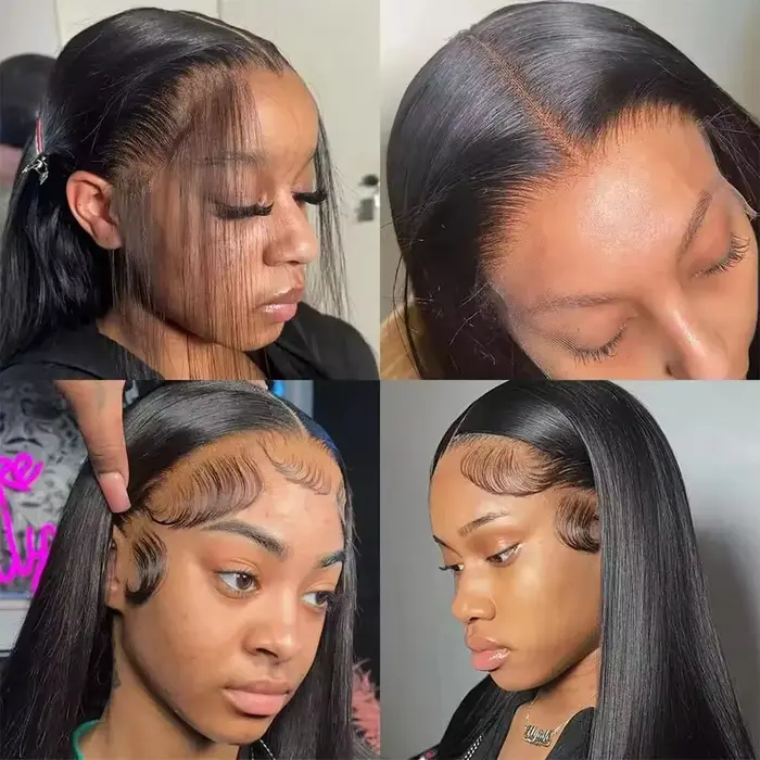 Perruque Lace Frontal Wig naturelle sans colle HD, cheveux lisses, pre-plucked, 5x5, prêt à porter, 