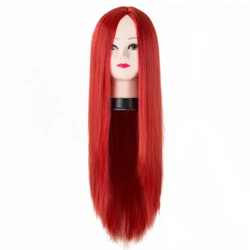 Perruque rouge synthétique longue et lisse, ligne de raie au milieu, Fiber résistante à la chaleur, 