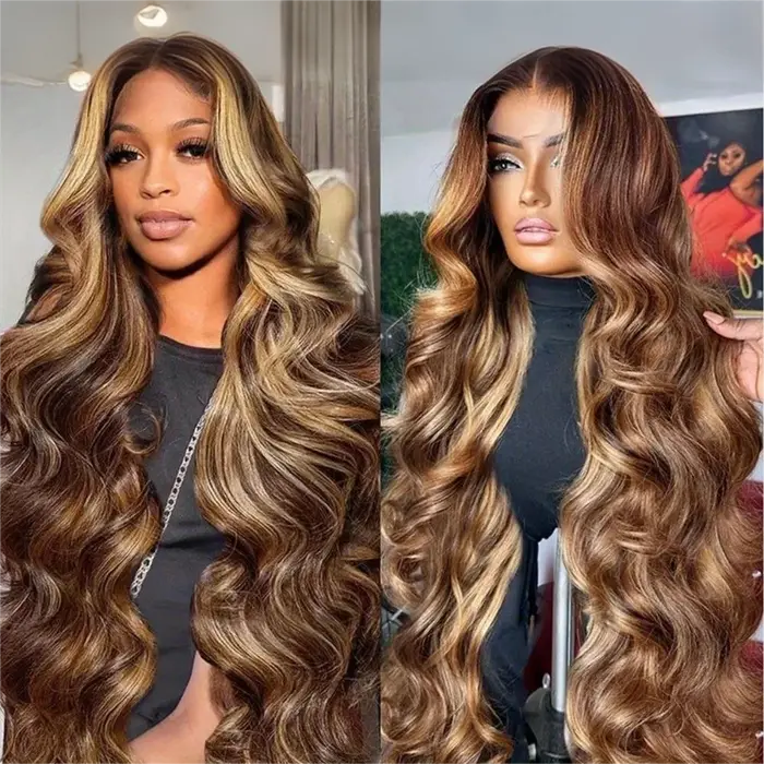 30 pouces miel blond Ombre dentelle avant perruque cheveux humains 13x4 HD dentelle avant perruque 4