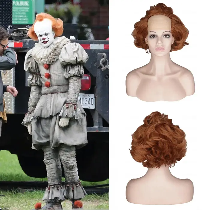 Perruque chauve bouclée pour hommes âgés, brun gingembre, Pennywise It, perruques de Cosplay d'hallo