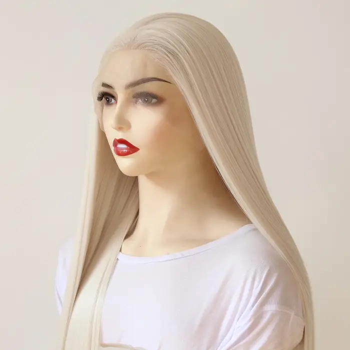 Perruque Lace Front Wig synthétique Blonde platine 13x4