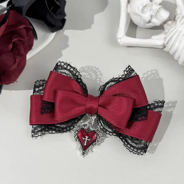 Pince à cheveux style gothique lolita, nœud en ruban noir, pinces à cheveux à la mode pour filles, c