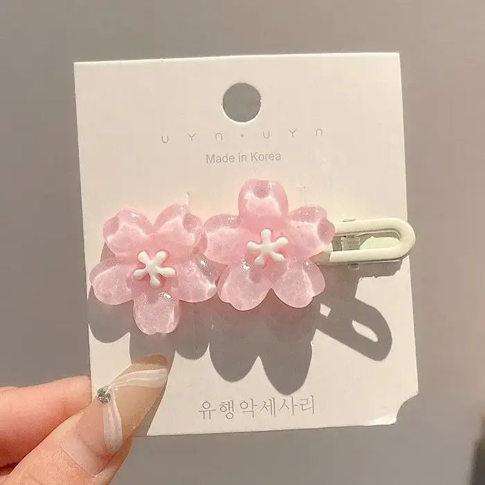 Pince à cheveux romantique en fleur de cerisier rose, Barrettes à frange latérale mignonnes pour fem