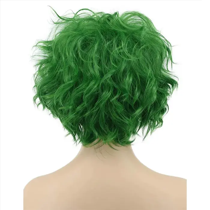 HAIRJOY Perruque synthétique courte bouclée verte pour femmes et hommes