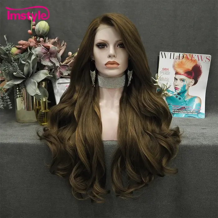 Imstyle-Perruque Synthétique Lace Front Wig pour Femme, Cheveux Longs Naturels Ondulés, Fibre de Deg