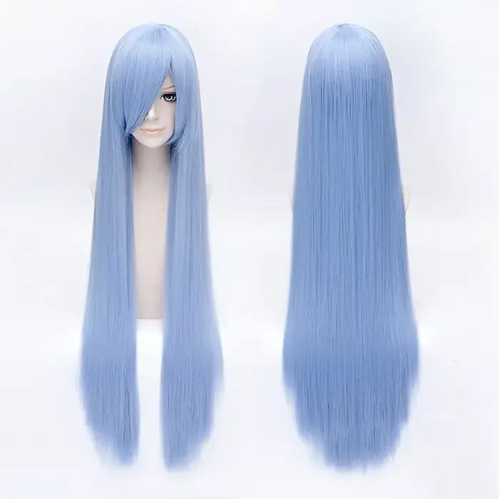 QQXCAIW-Perruque Cosplay Synthétique Longue et Lisse pour Homme et Femme, Bleu Clair, 40 en effet, 1