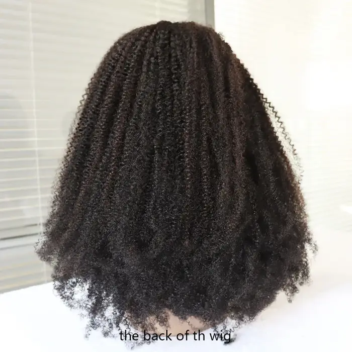 4C Afro crépus bouclés vierge Remy cheveux humains dentelle frontale fermeture perruque # 1 perruques de style noir de