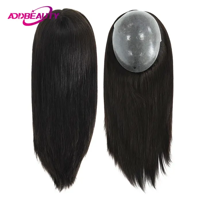 Perruques de cheveux humains droites pour femmes toupet complet en polyuréthane 100% vrais