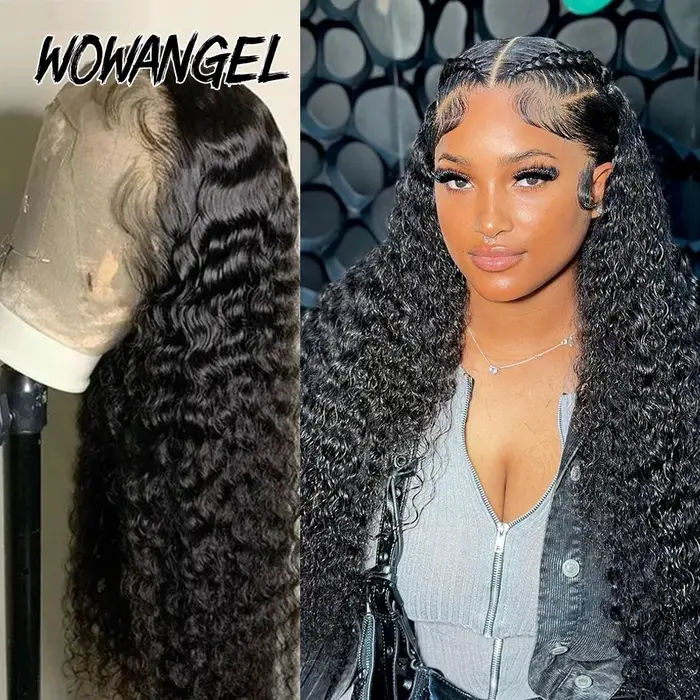 Wow Angel-Perruque de cheveux humains bouclés pré-épilés pour femme, vague d'eau, perruques frontale