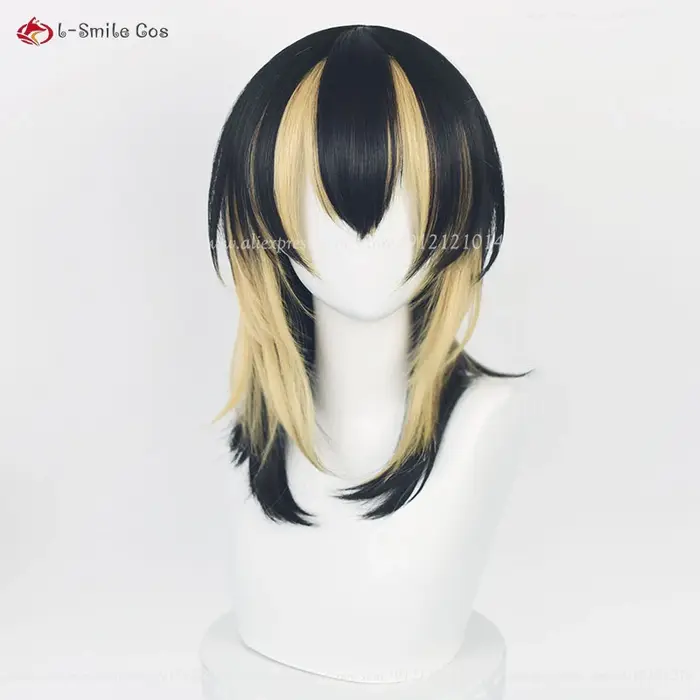Perruque de Cosplay synthétique Rindou Haitani Ran Haitani, 50cm de Long, noire et dorée, résistante