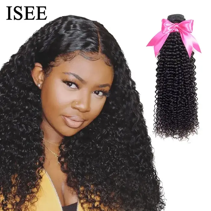 ISEE HAIR Mongolian Kinky Curly Hair Bundles 100% Human Hair Extensions Nature Color Buy 1/3/4 Bundl