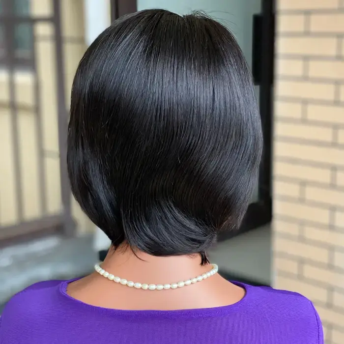 Haute qualité 200% densité 6 pouces 13x4 dentelle avant coupe lutin perruque vierge cheveux humains doux aspect naturel Style facile léger confort