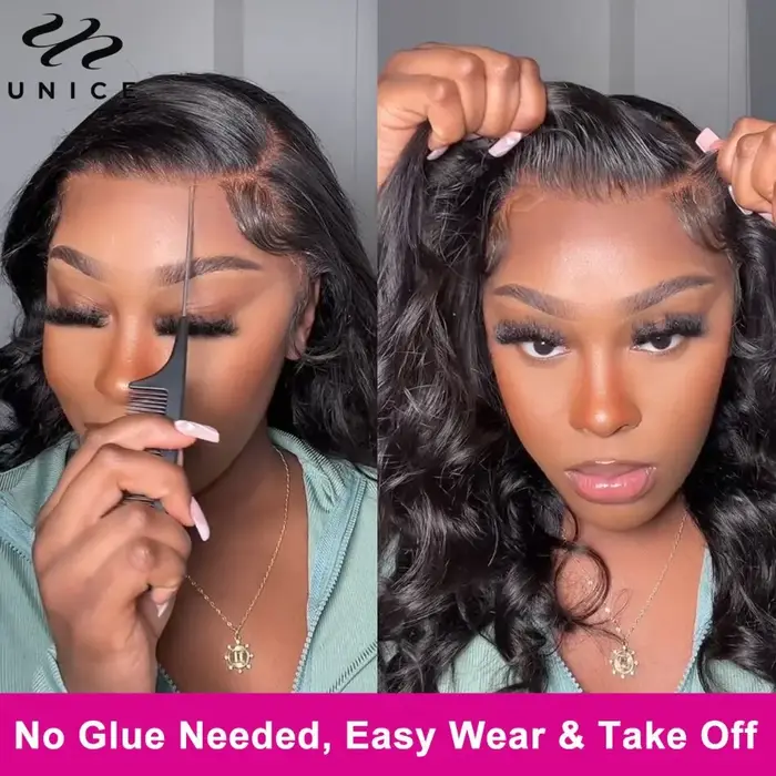 Perruque Lace Front Wig naturelle ondulée-UNice Hair, cheveux humains, Body Wave, 7x5, pre-cut, sans