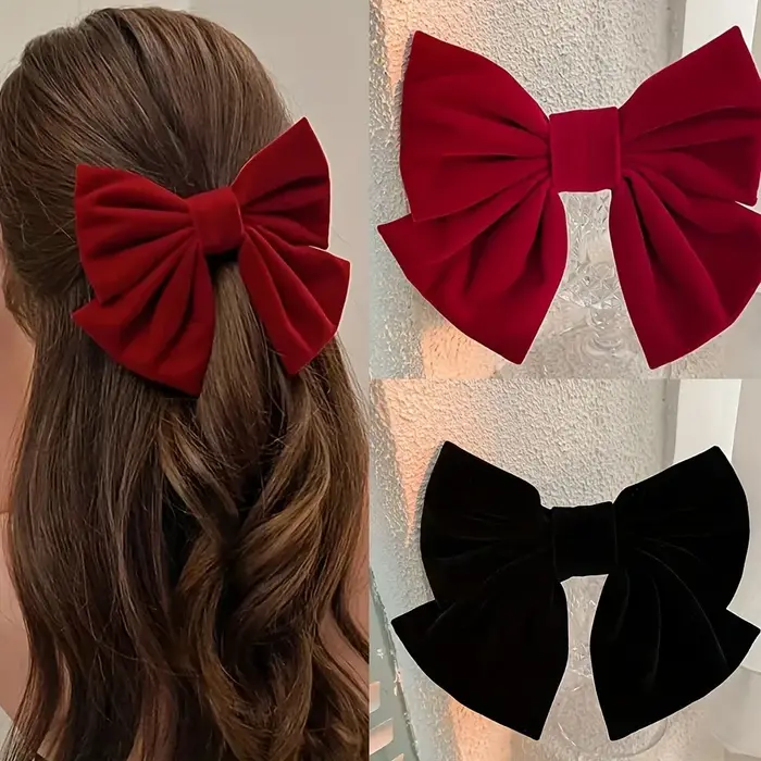 Pince à cheveux à gros nœud en velours rouge avec épingle à cheveux