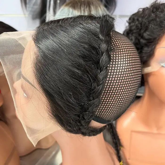 Perruques frontales en dentelle droite sans colle 13x4 avec tresses cheveux humains prêt à porter perruque frontale