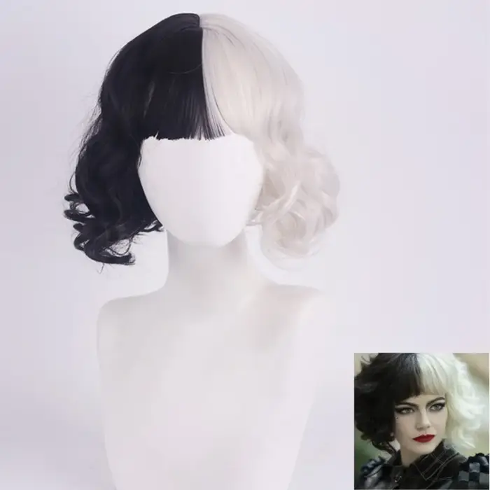 Perruques De Cosplay pour fête d'halloween CRUELLA Deville De Vil