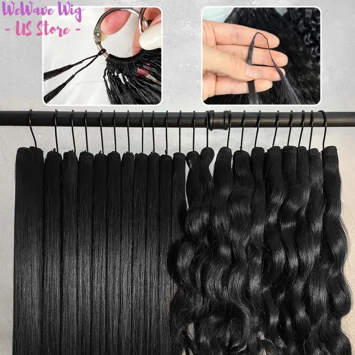 Extensions de cheveux humains au crochet, lisses et ondulées, couleur 1B noir, pré-séparées, sans nœ