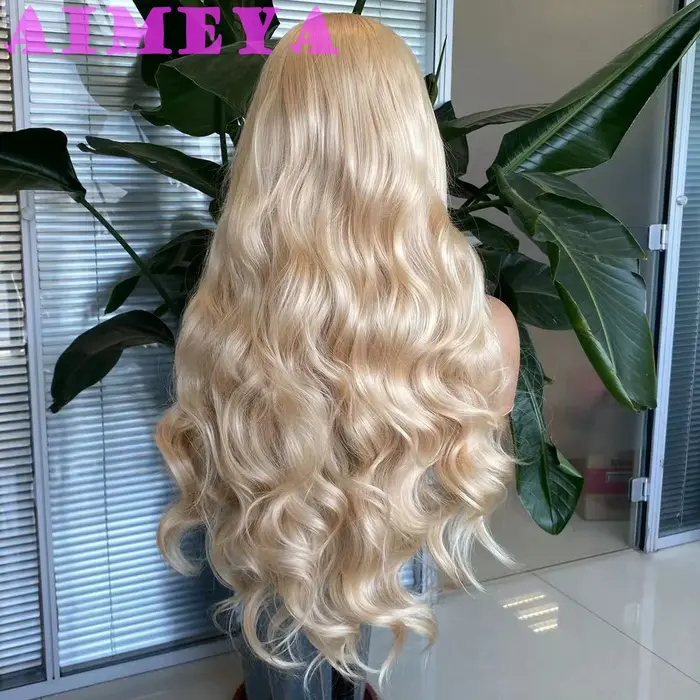 AIMEYA Perruque Blonde Longue Ondulée Lace Front Synthétique pour Femme et Fille