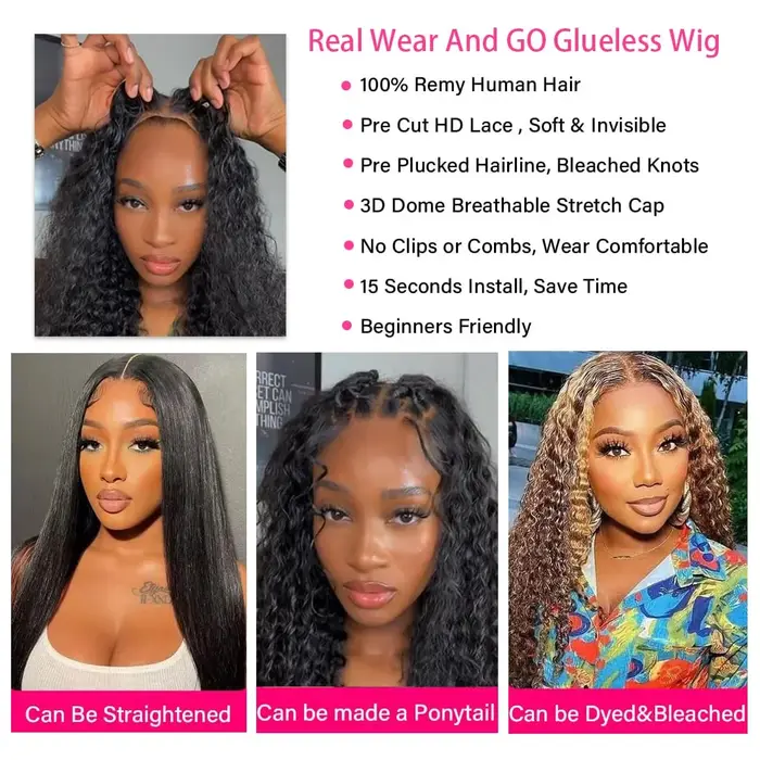 Wear And Go – perruque Lace Front Wig naturelle bouclée sans colle, cheveux humains, prêtes à pré-ép