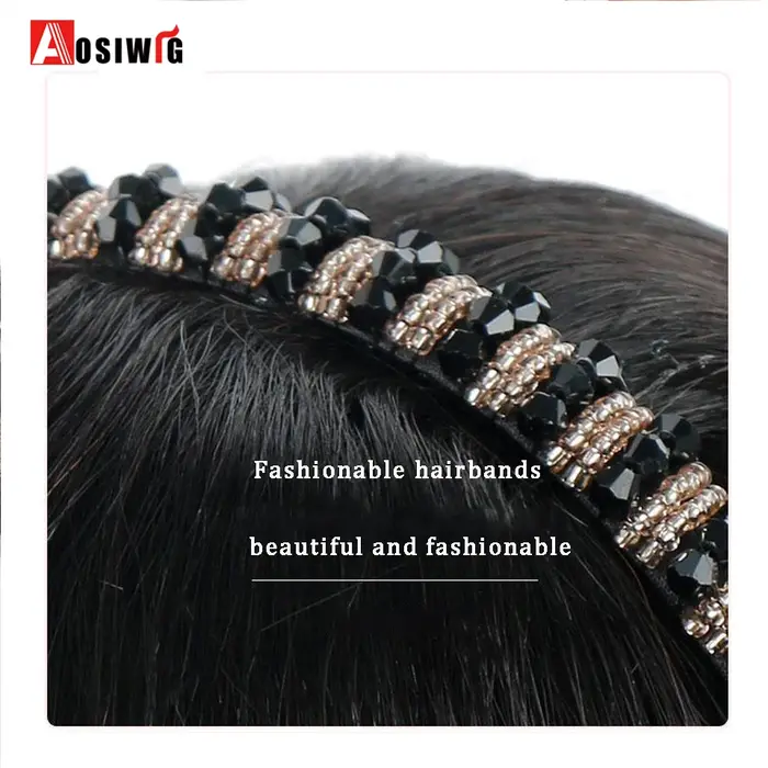 Extension Capillaire Synthétique Courte et Lisse avec Frange pour Femme