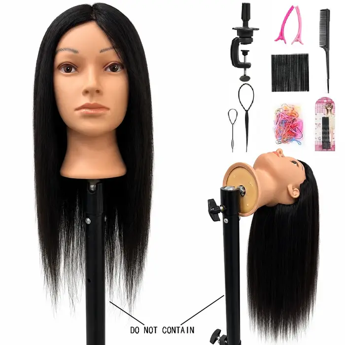Tête de mannequin de 20 pouces en cheveux naturels pour la formation en salon de coiffure