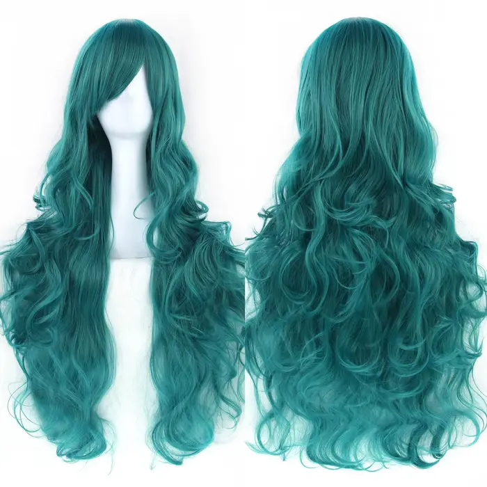 Soowee cheveux synthétiques longs bouclés perruque verte postiche rose noir fête cheveux Cosplay per