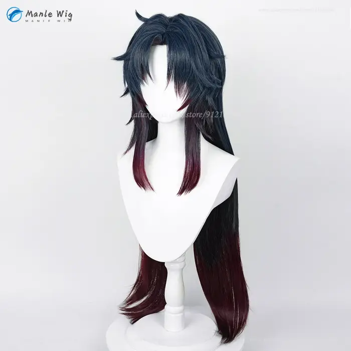 WigsCosplay-Perruque de Cosplay à Lame de 100cm, Postiche de Cheveux Synthétiques, Dégradé Bleu Foncé, Rouge Foncé, Degré de Chaleur, ix, Anime