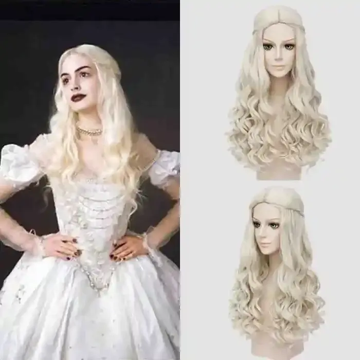 Alice au pays des merveilles – perruque de Cosplay en Fiber synthétique, perruque Blonde ondulée, lo