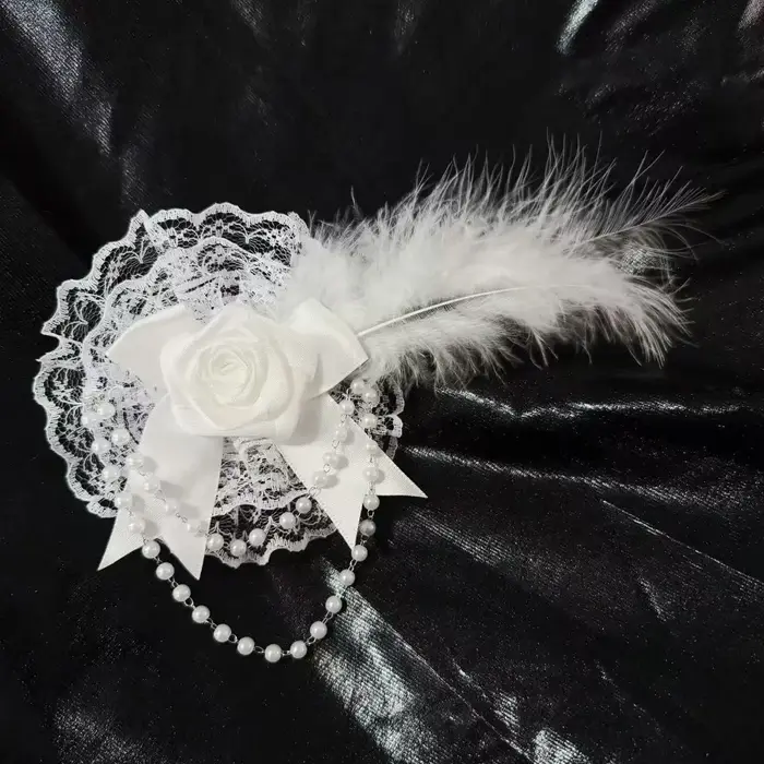 Accessoires pour cheveux Lolita gothiques rétro foncé, plumes de Rose, couvre-chef en dentelle, boul