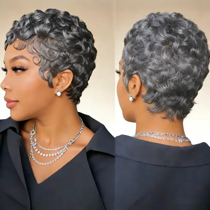 Perruque ondulée courte en cheveux humains Remy de 6 pouces avec frange