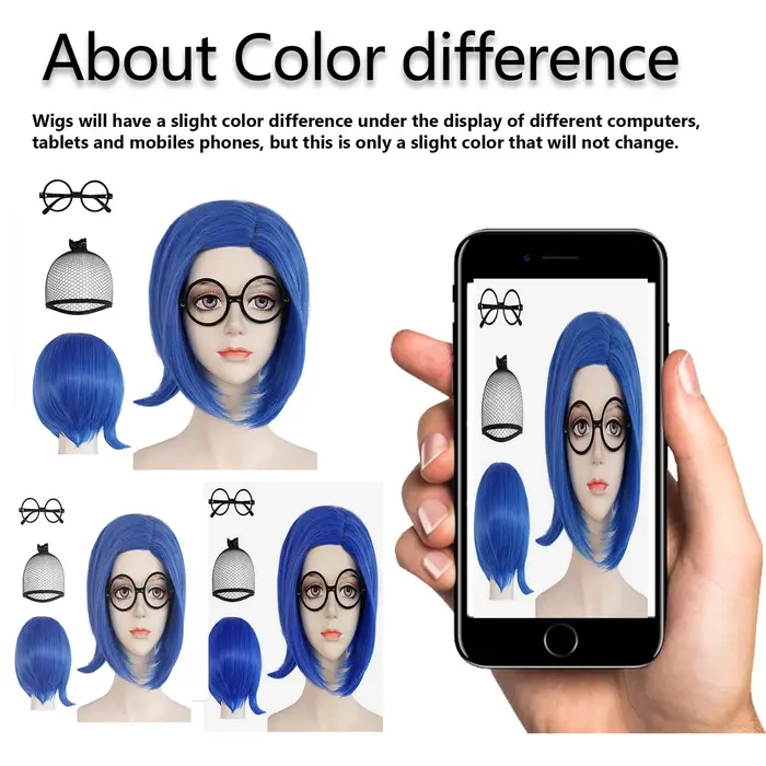 Perruque de tristesse bleue synthétique【+ bonnet