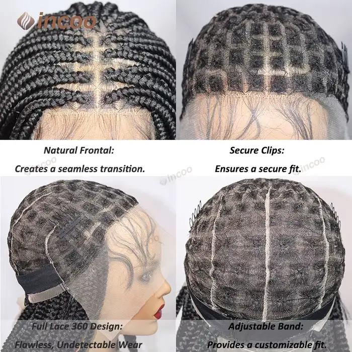 Perruques tressées synthétiques pour femmes noires perruque pleine dentelle tresse africaine sans noeud boîte tresses