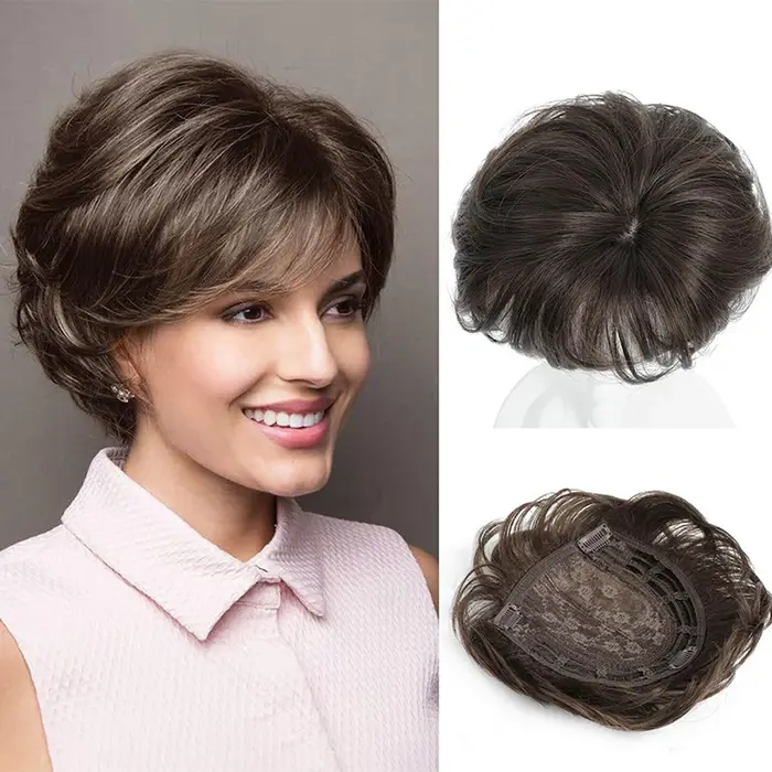 Extension capillaire synthétique courte bouclée noire/gris
