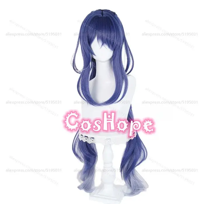Lauma Cosplay perruque 100 cm longue bleu dégradé