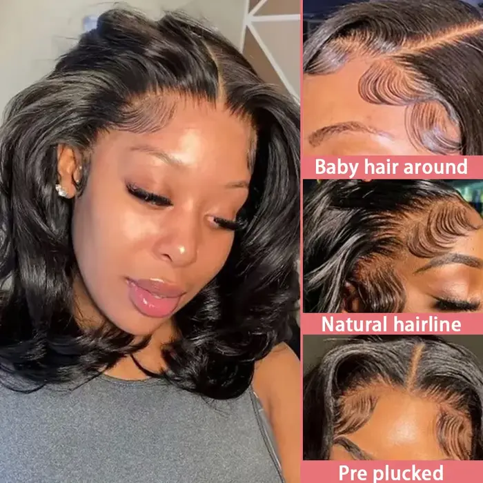 Perruque Courte Bob Body Wave 13x4 Sans Colle Cheveux Humains Brésiliens Prête à Porter