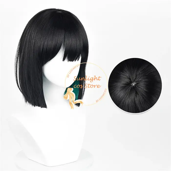 Sua Cosplay perruque 30 cm noir vert mixte perruques avec boucles d'oreilles résistant à la chaleur cheveux
