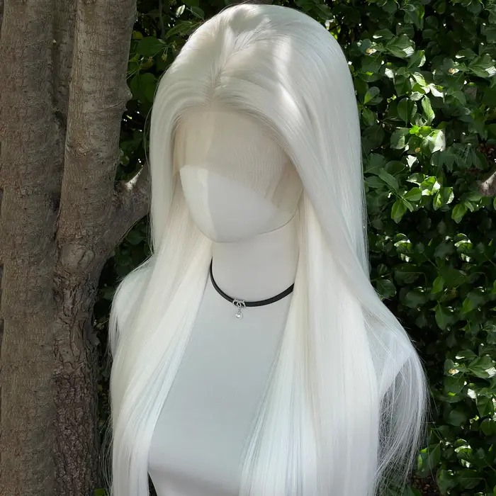 Elf Cosplay – perruque Lace Front Wig synthétique blanche 13x4