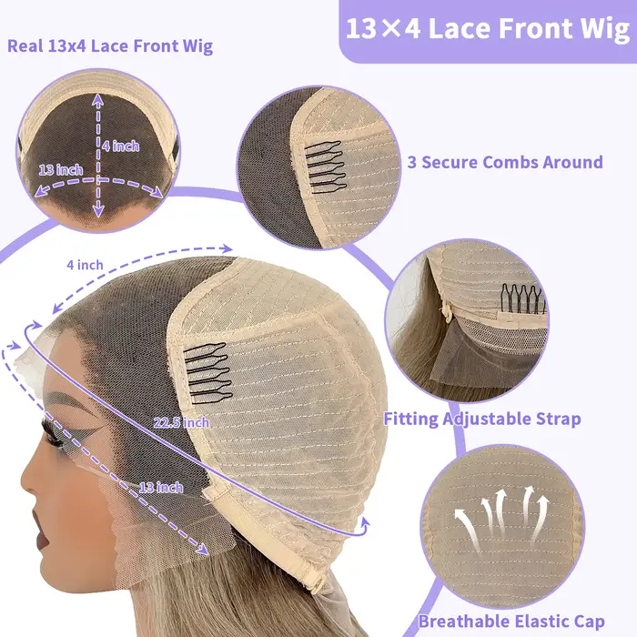 LUX VOGUE Platinum Blonde 100% perruque de cheveux humains avec frange 13x6 Transparent mise à niveau dentelle avant