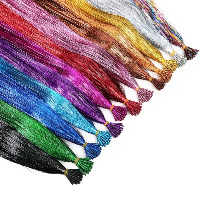 Extensions capillaires synthétiques I Tip Tinsel, 50 pièces, postiches féeriques à paillettes, acces