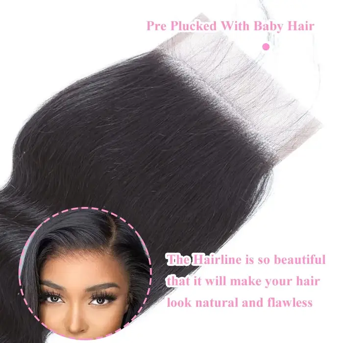 Extensions de cheveux humains avec closure, ondulation naturelle, 100% vierges brésiliennes, 3 paque