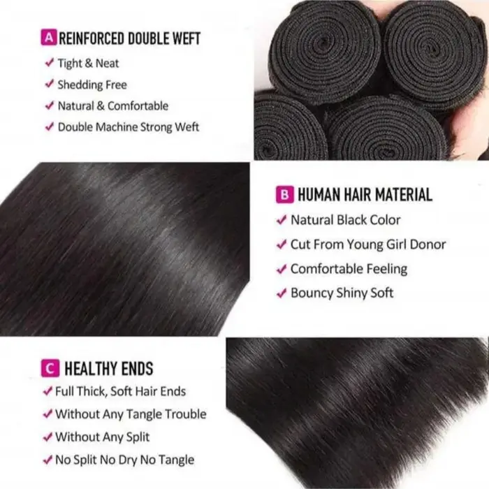 3 lots de mèches brésiliennes lisses en cheveux humains