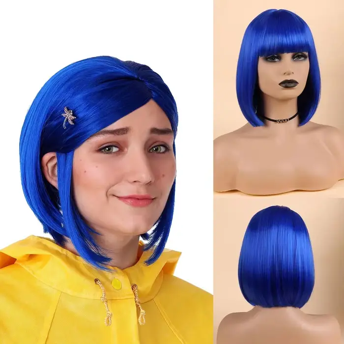 Perruque synthétique rouge courte style bob pour Halloween