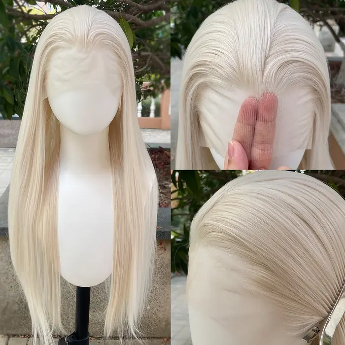Costume d'elfe style Peak Platinum Perruques Lace Front Synthétiques Blondes 13x4 pour Femmes