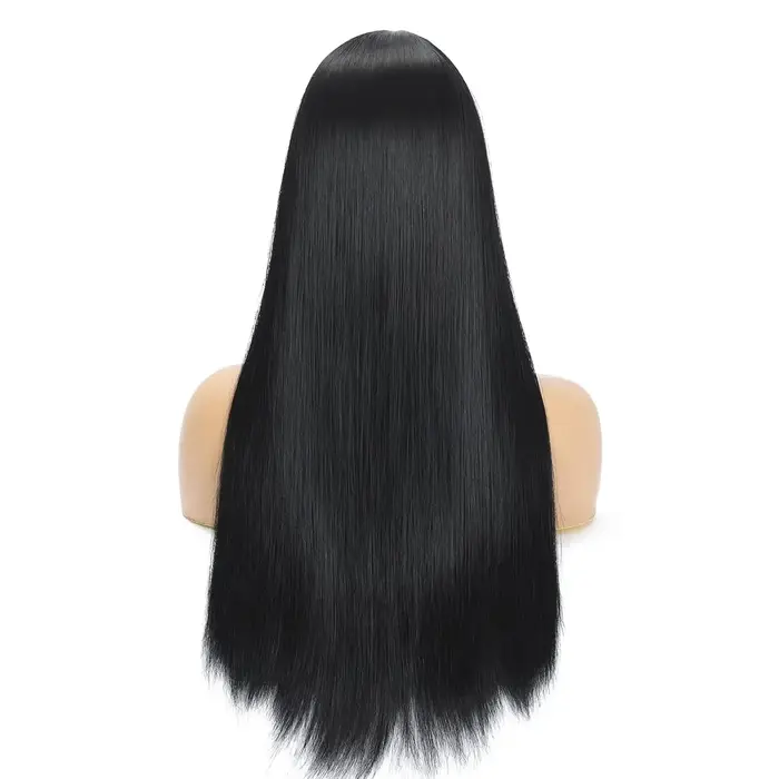 Perruque synthétique noire de 26 pouces avec cheveux longs et raides