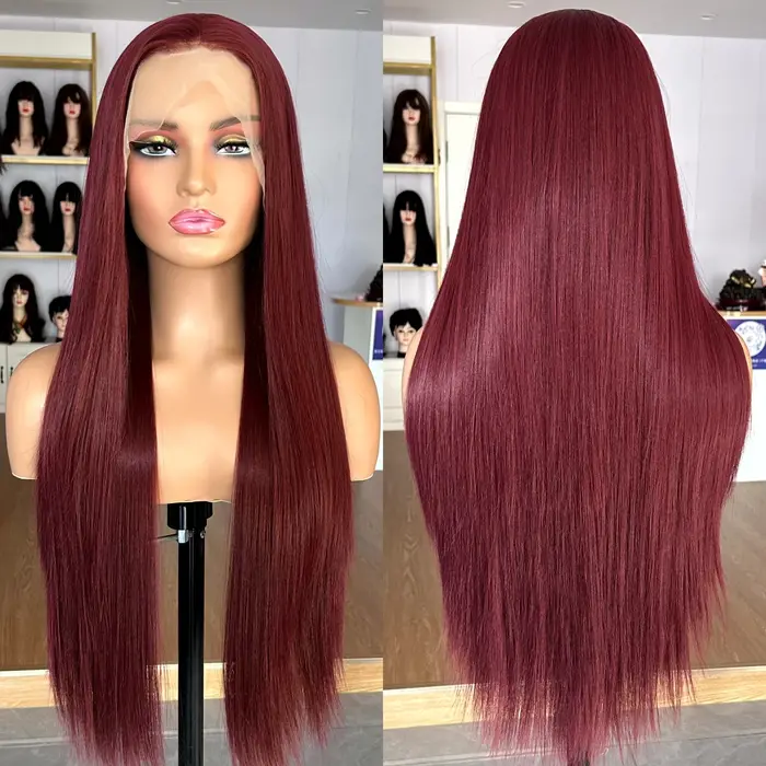 Perruque Lace Front Wig synthétique lisse et soyeuse-bordeaux